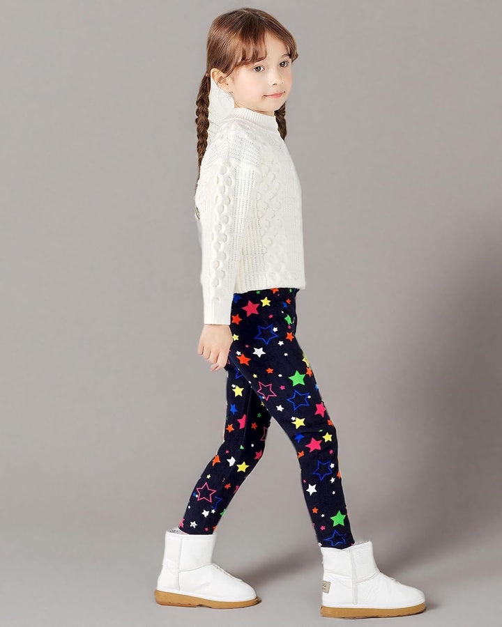 Adorel Mädchen Leggings Gefüttert Winter Hosen 2er-Pack Bunte Punkte &amp; Bunte Sterne 134-140, Bunte P
