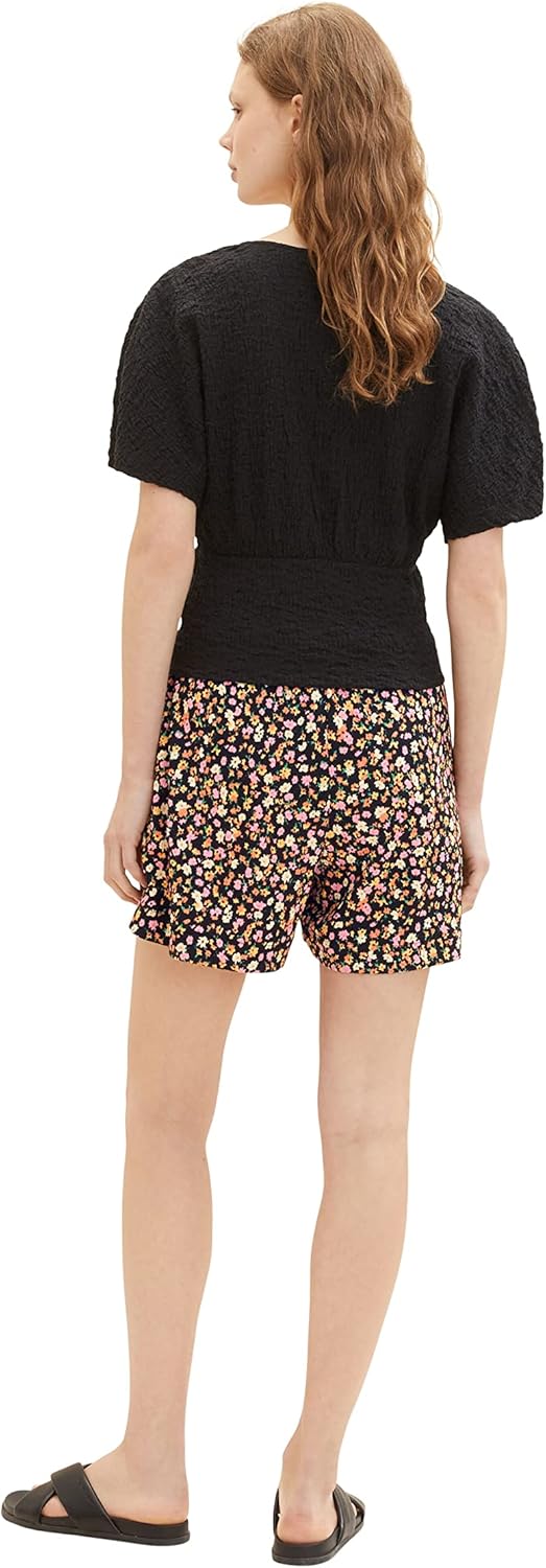TOM TAILOR Denim Damen Basic Shorts XS 31952 - Black Flower Print, XS 31952 - Black Flower Print