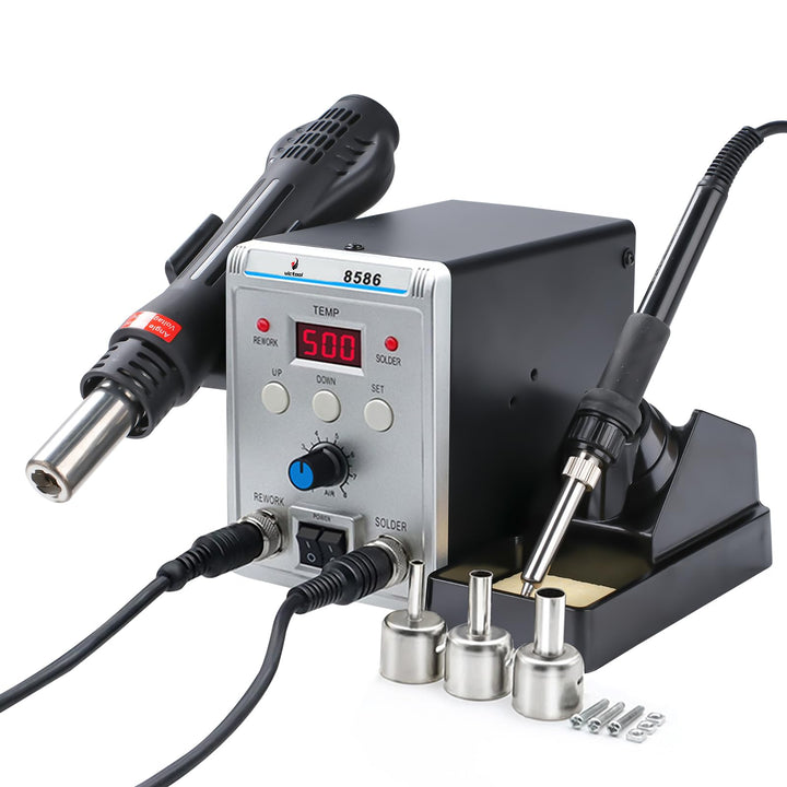 Victool Lötstation, 2 in 1 Heissluft Lötstation Lötkolben Set 8586 mit 3 Luftdüsen, Einstellbare Tem