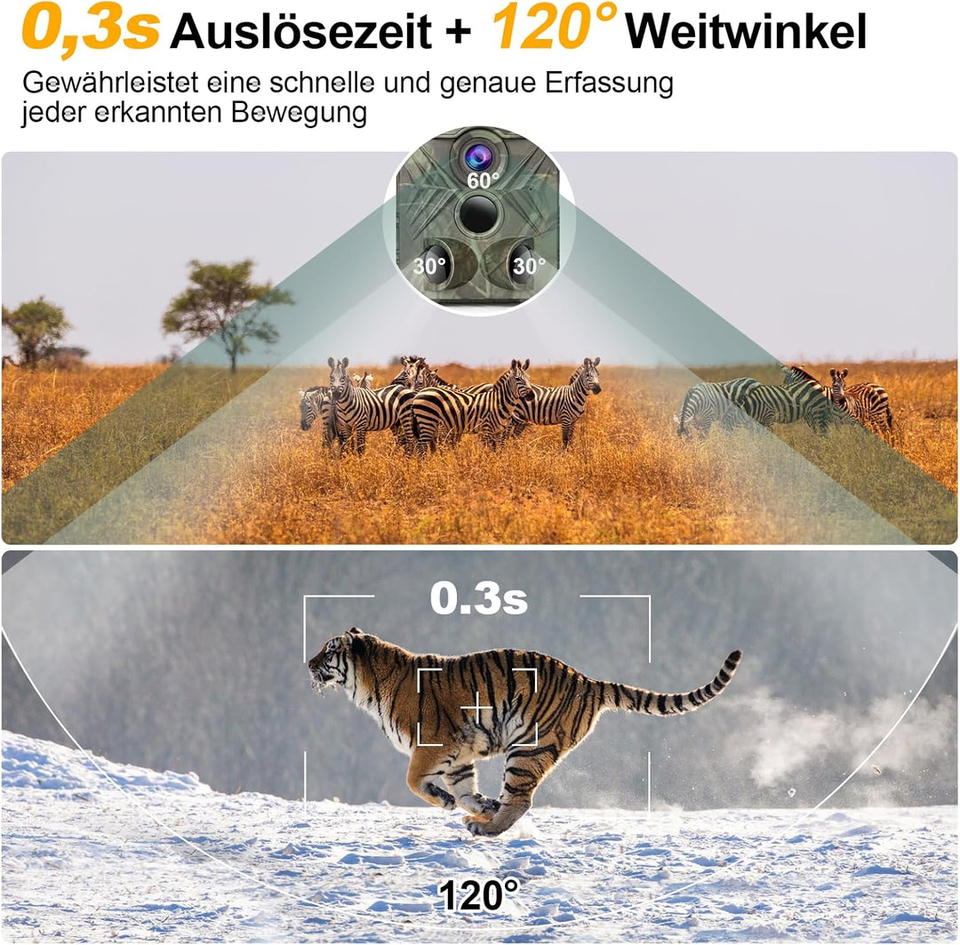 YOVOCA Wildkamera 2.7K 48MP, Wildkamera mit Bewegungsmelder Nachtsicht IP66 Wasserdicht Wildtierkame