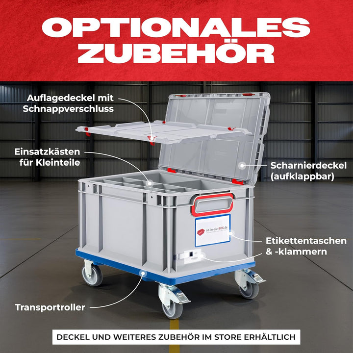 aidB Eurobox NextGen 2.0 - 600x400x320mm – Stapelbare 65L Kunststoffbox mit offenen Griffen – Lagerb