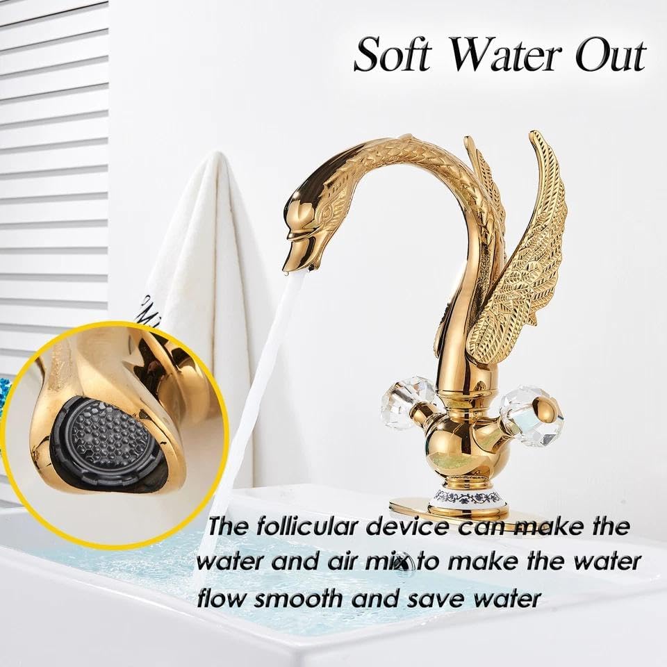 Suguword Waschtischarmatur mit Schwanendesign Einloch-Deckmontagehahn Modern für Badezimmer Gold A,