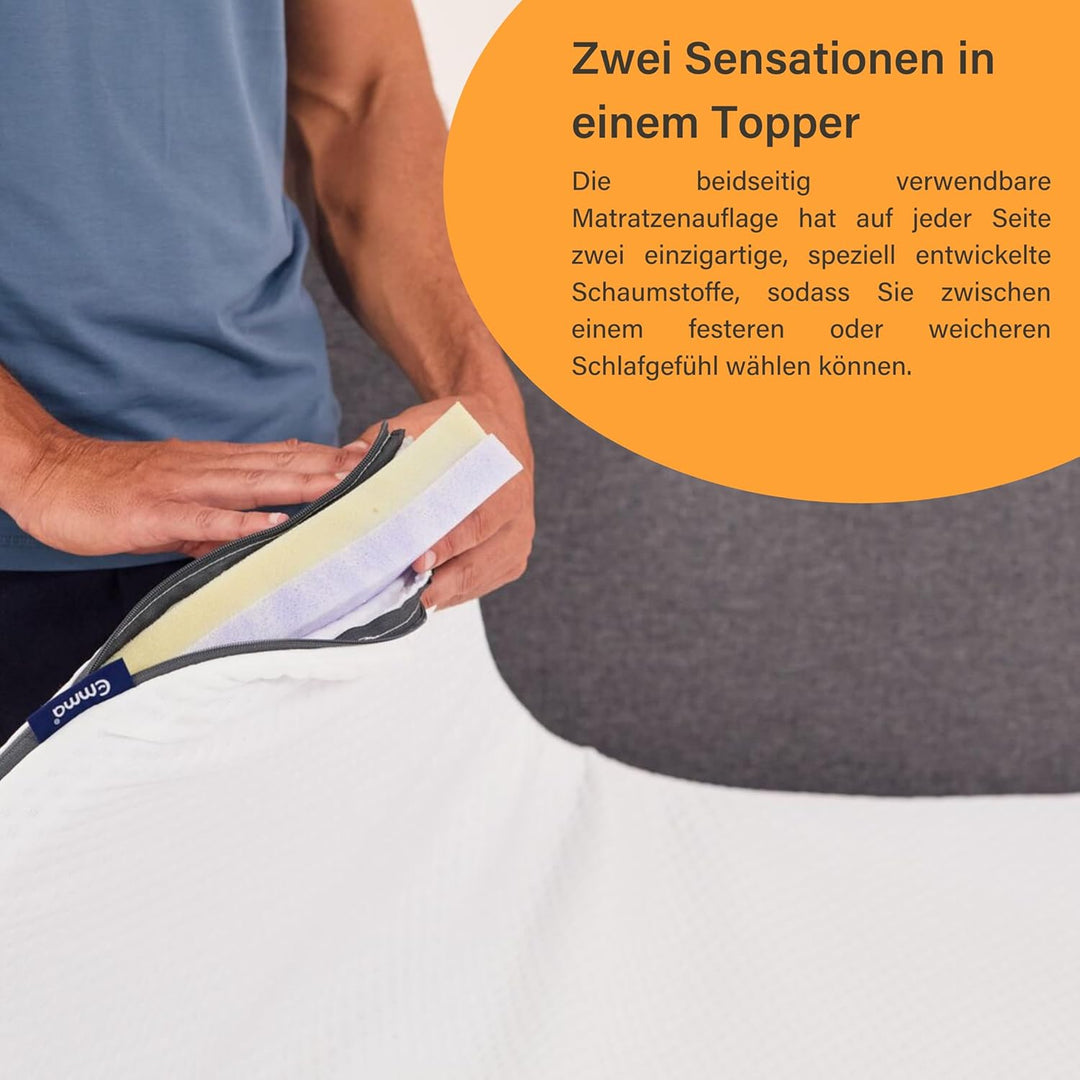 Emma Premium Matratzen Topper, 6cm dick, Wendbarer HRX-Schaum für anpassbaren Komfort, Atmungsaktiv