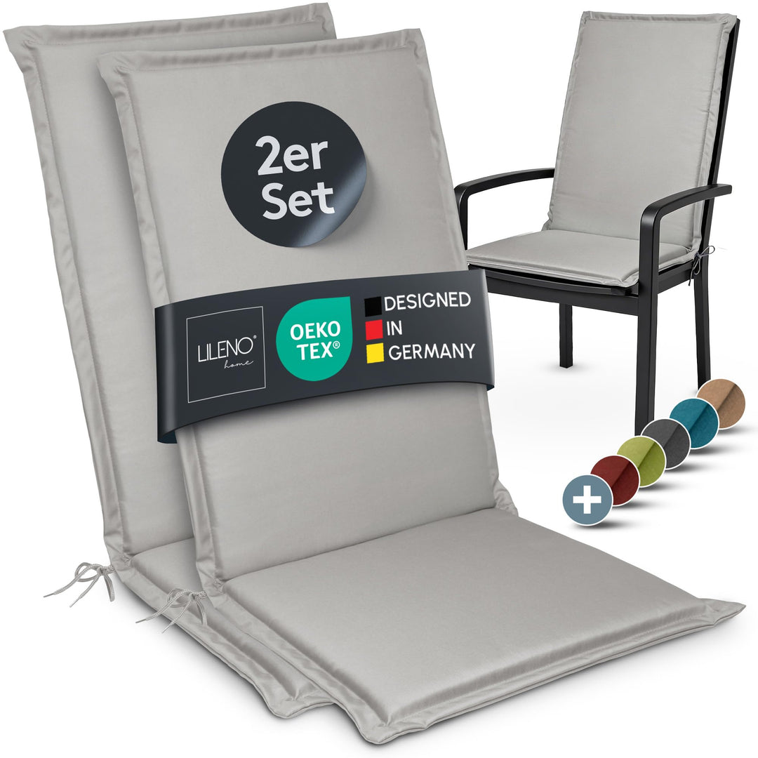 LILENO HOME Gartenstuhl Auflagen [2er Set - Hochlehner] in Grau - Bequeme Liegen als Sitzauflagen fü