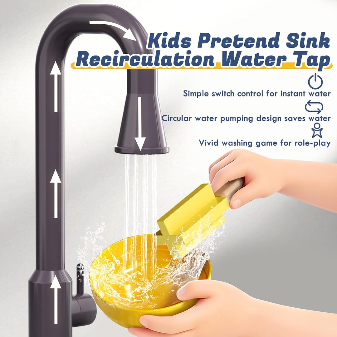 Kinder Küchenspüle Spielzeug Set mit Wasserkreislauf &amp; Fliessendem Wasser, Geschirrspüler, Spülbecke