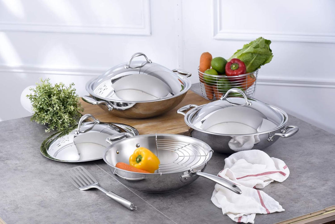 Lagostina Accademia Lagofusion Wok + Deckel aus Edelstahl 18/10, Ø 30 cm, 6,9 L, Topf für Induktion,