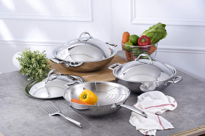 Lagostina Accademia Lagofusion Wok + Deckel aus Edelstahl 18/10, Ø 30 cm, 6,9 L, Topf für Induktion,