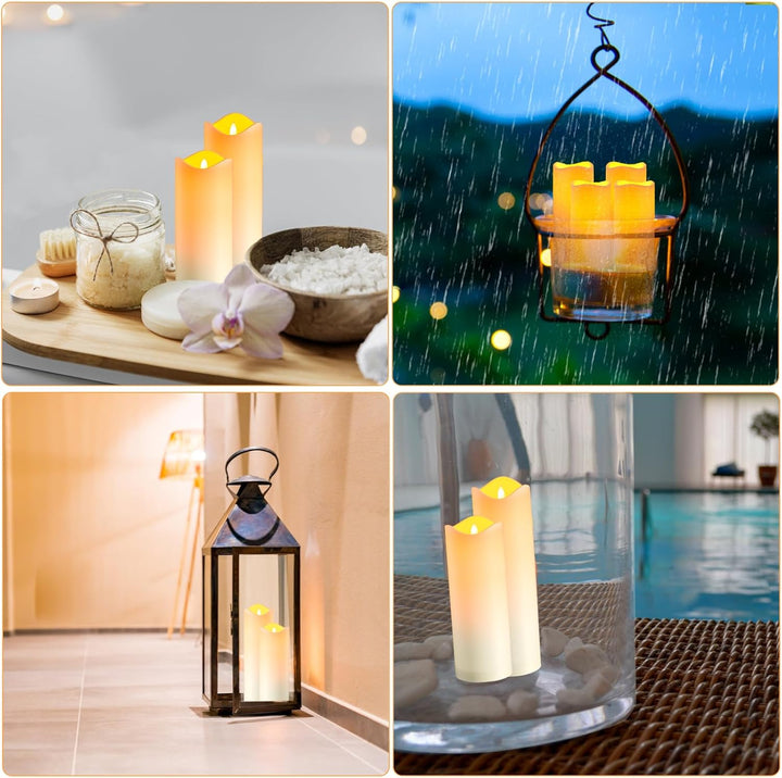 EXTSUD Wasserdichte LED Kerzen mit Timerfunktion 4er Flammenlose Flackernde LED Outdoor Kerzen mit F