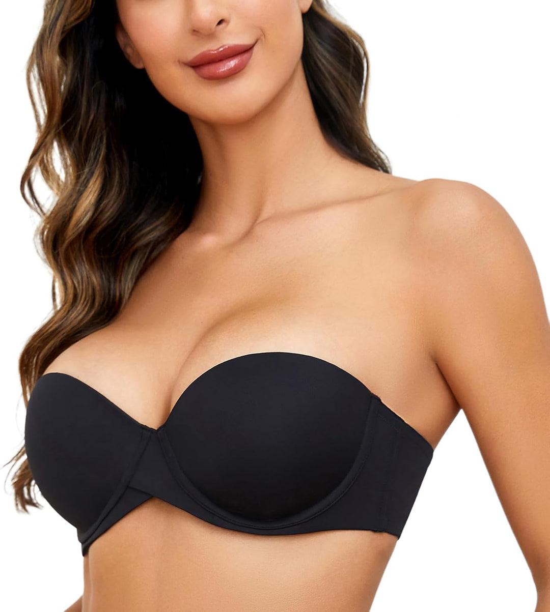 MELENECA Damen Hochdrücken Dick gepolstert Mehrweg Bügel Trägerloser BH 65C Schwarz, 65C Schwarz