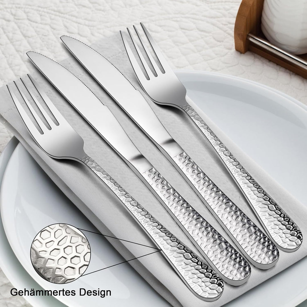 Herogo Steakbesteck Set, 24-teilig Edelstahl Tafelmesser und Tafelgabeln für 12 Personen, Silber Piz
