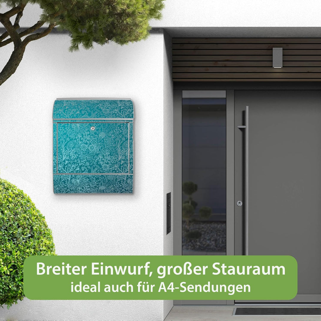banjado® Design Briefkasten mit Motiv Mandala Landschaft 39x47x14cm &amp; 2 Schlüssel - Briefkasten Stah