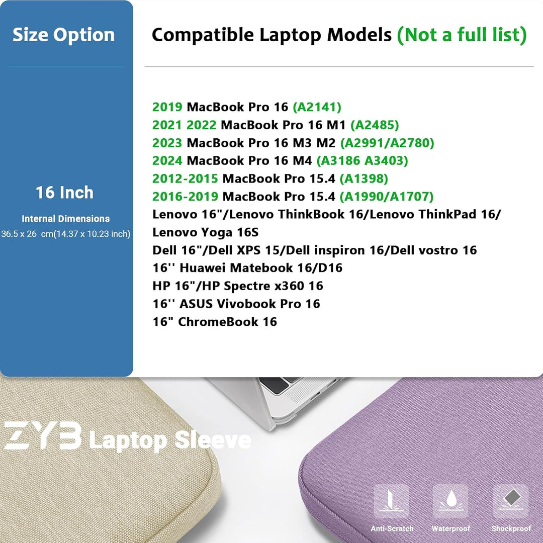 ZYB 16 Zoll Laptoptasche Hülle für 2021-2026 MacBook Pro 16 M5 M4 M3 M2 M1,Mac Pro 15,Notebook Tasch