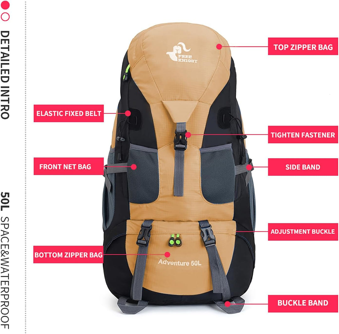 Bseash 50L Leichter wasserfester Wanderrucksack, Outdoor Sport Tagesrucksack Multifunktions Reisetas
