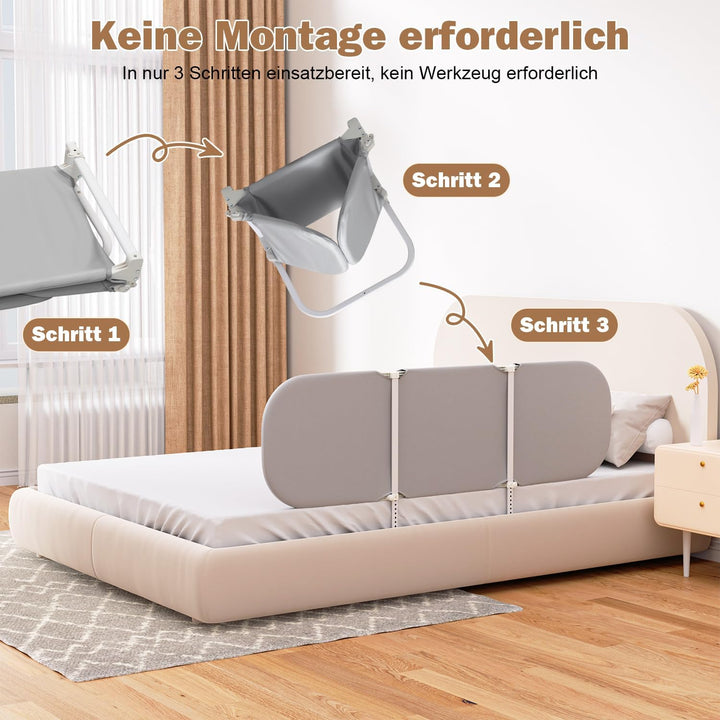 Eulenke 180cm Bettgitter Rausfallschutz Klappbar, Höhenverstellbar Bettschutzgitter Kinderbettgitter
