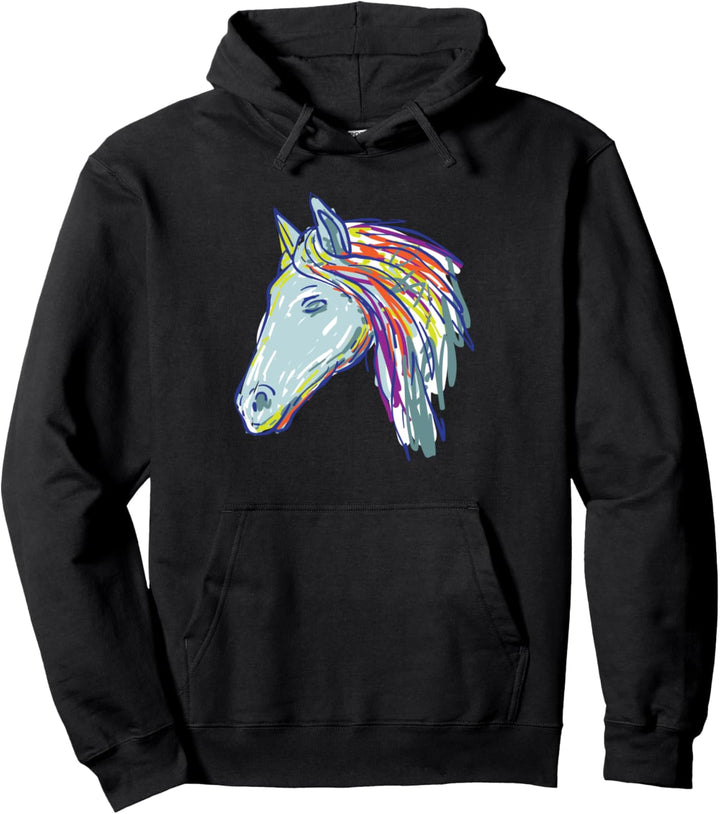 Pferd Sketch Pony Art Cool Bunt Reiten Pullover Hoodie