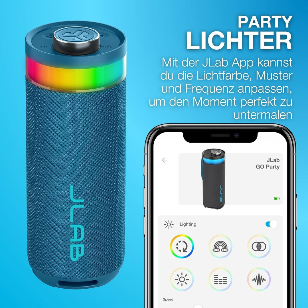 JLab Go Party Tragbarer Bluetooth Lautsprecher mit 16H+ Akkulaufzeit - 10W Drahtloser Outdoor Reise-