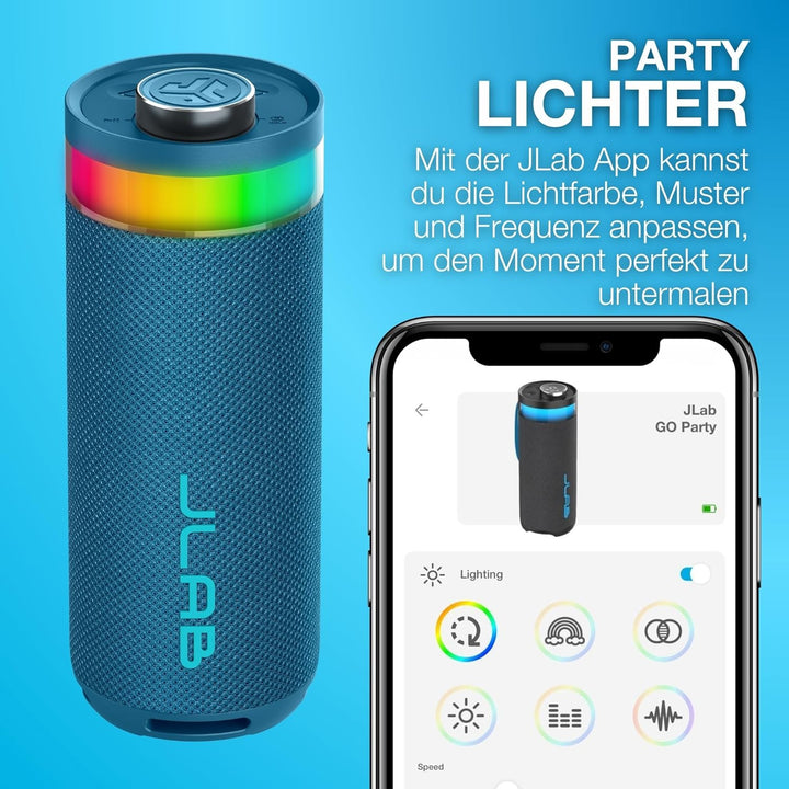 JLab Go Party Tragbarer Bluetooth Lautsprecher mit 16H+ Akkulaufzeit - 10W Drahtloser Outdoor Reise-