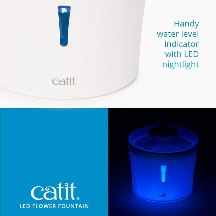 Catit 2.0 Flower Fountain, Blumentrinkbrunnen mit LED für Katzen, 3L, weiss/blau & 2.0 Triple Action