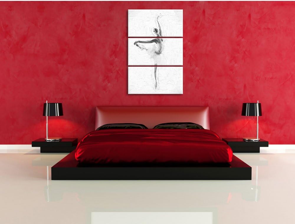 Pixxprint Ästhetische Ballerina Pinsel Effekt 3-Teiler Leinwandbild 120x80 Bild auf Leinwand