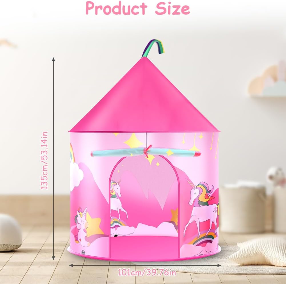 HOTUT Kinder Spielzelt, Prinzessin Zelt Rosa, Kinderzelt Indoor Outdoor mit lichtern und Aufkleber,