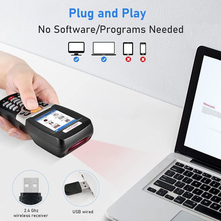 JRHC 1D Barcode Scanner Inventarscanner und Sammler, kabelloser 2.4G Barcode-Scanner zum Scannen von