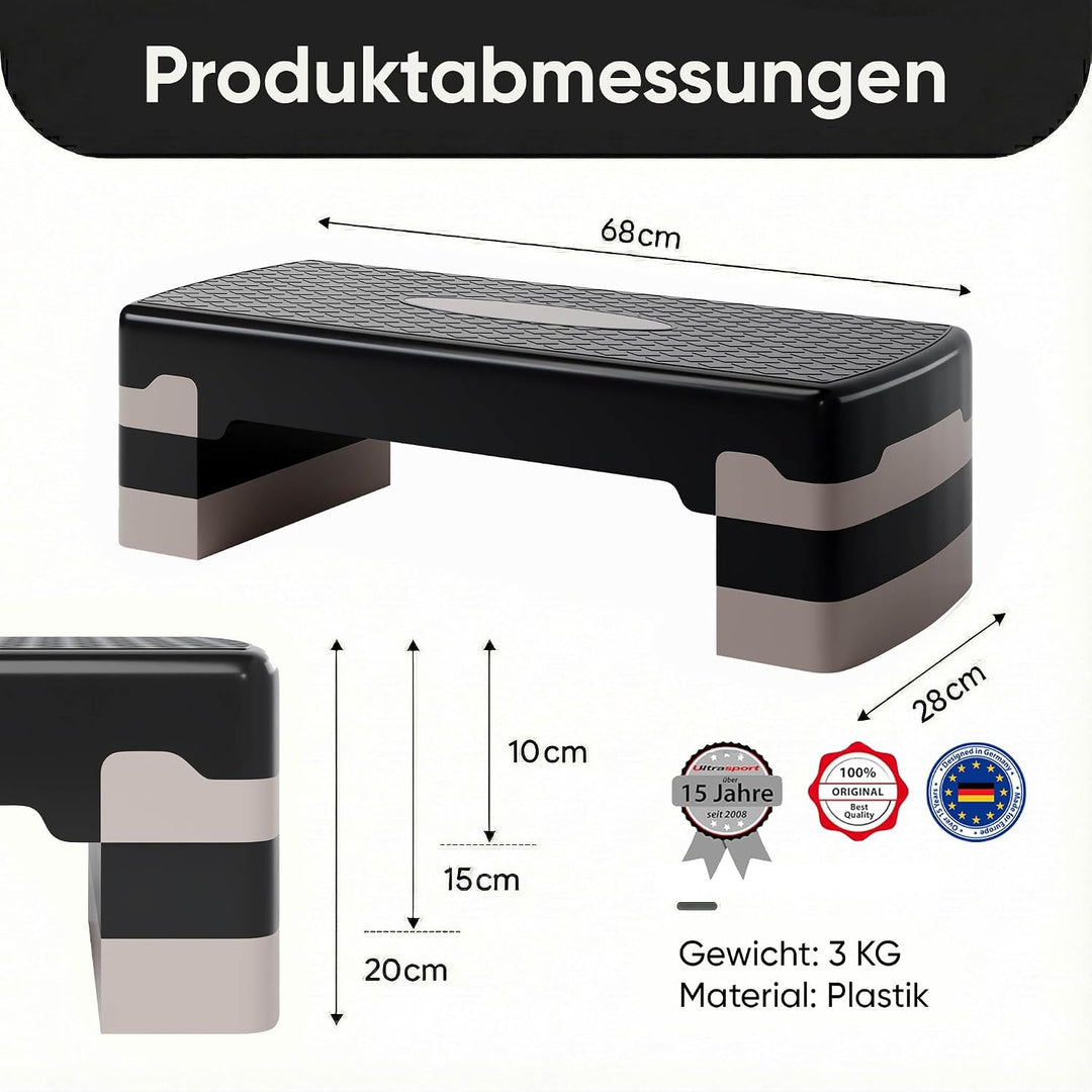 Ultrasport Aerobic Steppbrett I Step Up Board Rutschfest, 3-fach Höhenverstellbar I Fitness Stepper