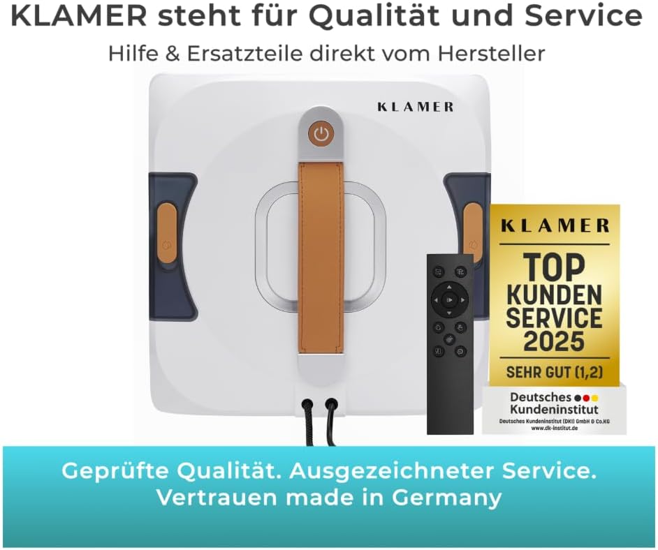 KLAMER Fensterputzroboter 3500 Pa – automatischer Fensterreiniger mit 100 ml Doppelwassertank, Nassr