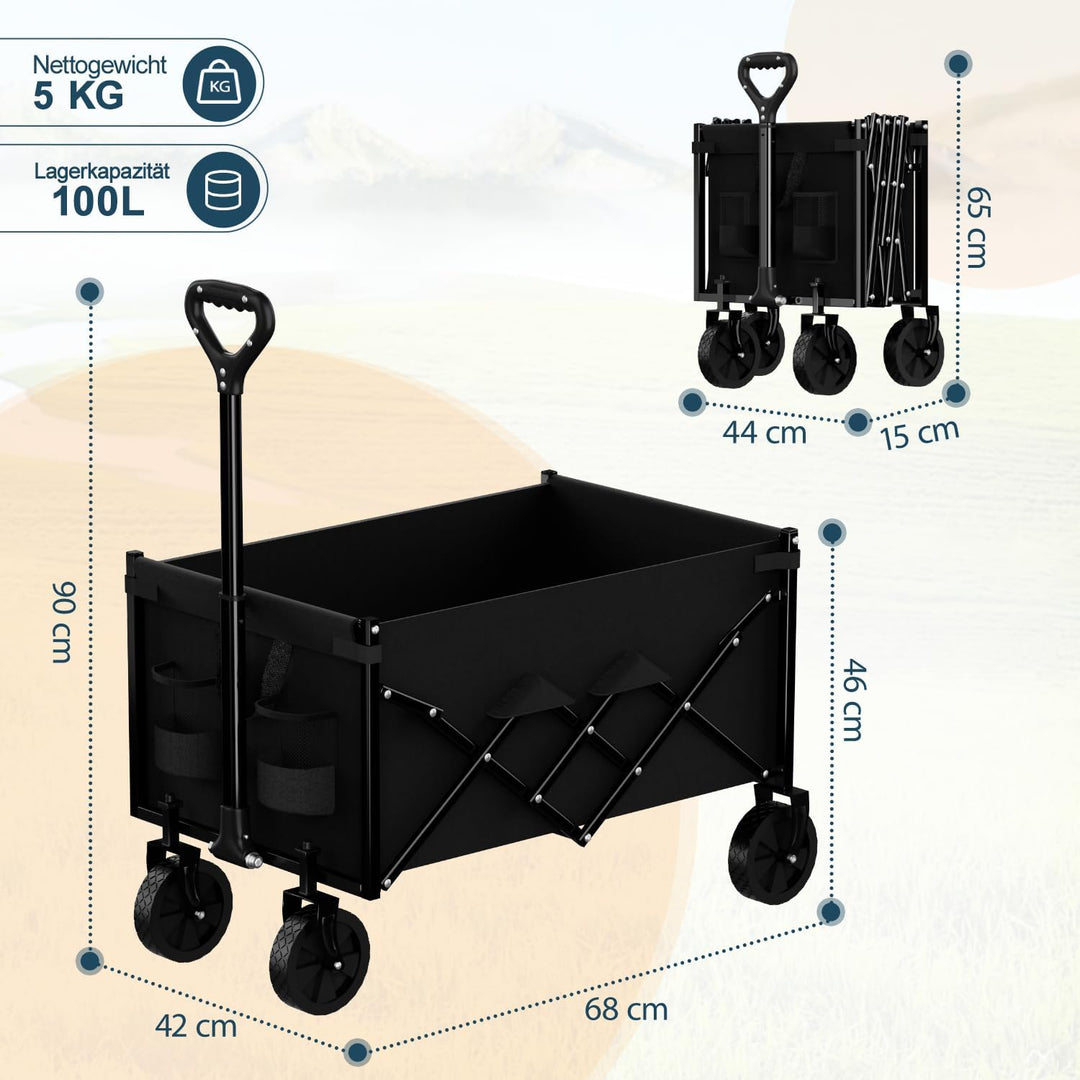 Favoyard Faltwagen Klappbar 100L & 150kg Tragkraft All-Terrain Bollerwagen mit Bremse & Rollen für C