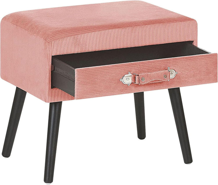Lustiger Nachttisch 1 Schublade Koffer-Optik Cord rosa Eurostar