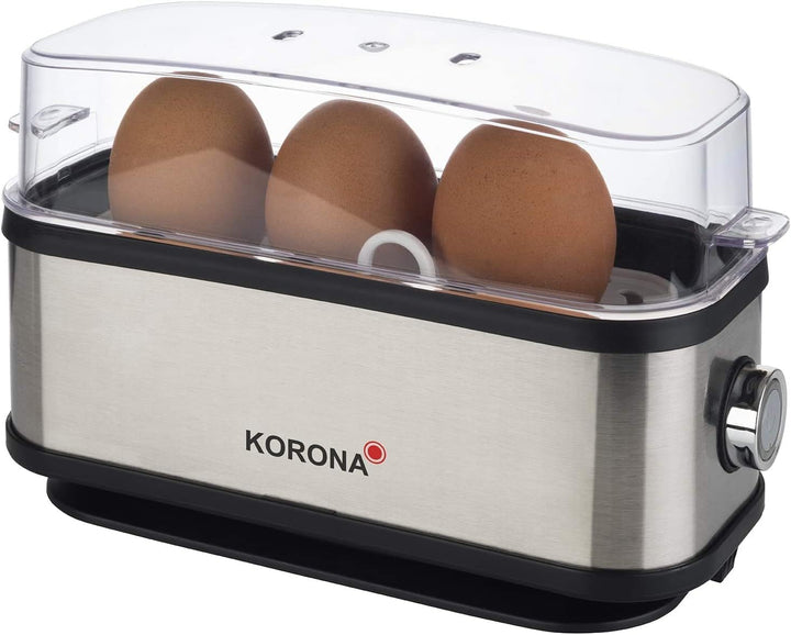 Korona 25304 Eierkocher | 1 bis 3 Eier | Single - Eierkocher | 210 Watt | Edelstahlgehäuse | Kabelau