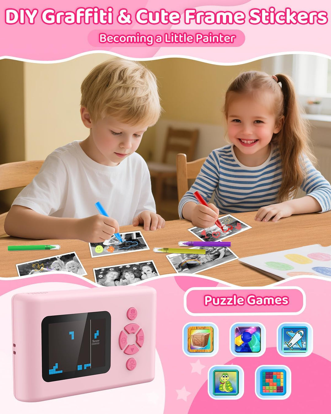 Sofortbildkamera Kinder, 20MP 1080P Digitalkamera Kamera Kinder Sofortdruck, 2,4 Zoll Kinderkamera S