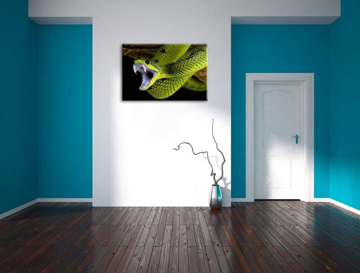 Giftige grüne Schlange Format: 100x70 auf Leinwand, XXL riesige Bilder fertig gerahmt mit Keilrahmen