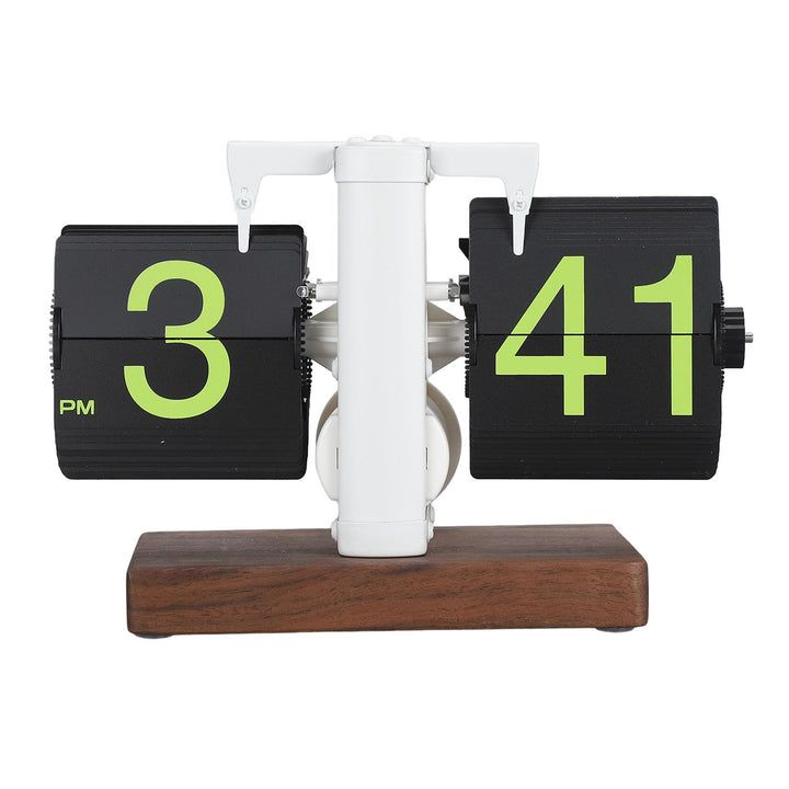 Grosse, Glatte Zahlen und Retro Design Flip Clock mit Holzsockel, Digitale Umklappuhr Automatische,