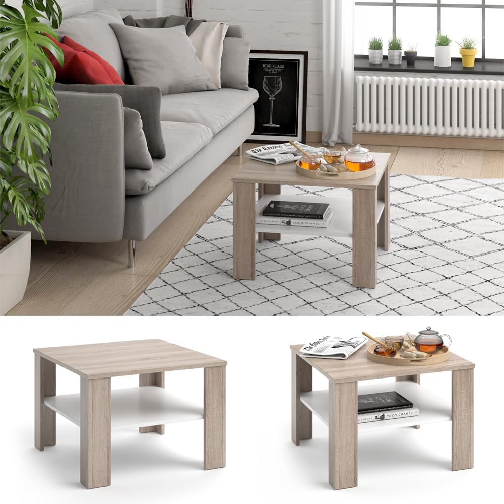 Vicco Couchtisch Homer, Sonoma/Weiss, 60 x 42 cm Sonoma 60x42x60 cm, Sonoma 60x42x60 cm