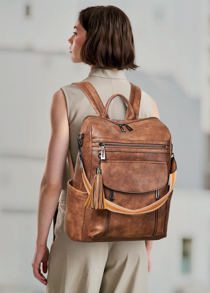 Shrrie Laptop-Rucksack für Damen, 15,6 Zoll Reise-Rucksack aus Leder, Handgepäck-Rucksack Computerta