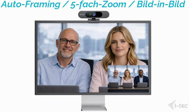 i-tec Solomon 900 PRO Webcam 4K mit Automatisches Framing (Auto Framing) zur Verfolgung des aktiven