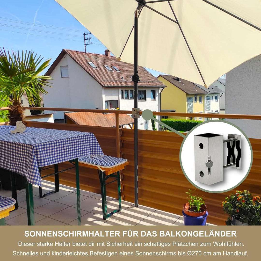 Sonnenschirmhalter aus Edelstahl für Balkongeländer rund und eckig Schirmhalterung bis Sonnenschirm
