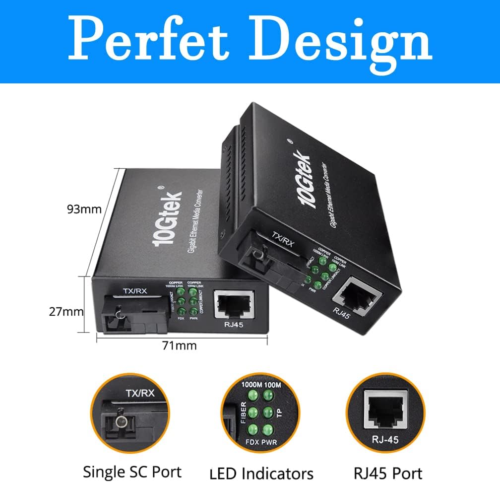H!Fiber.com EIN Paar Gigabit Ethernet LWL Medienkonverter, Built-in Bidi Singlemode Simplex SC Trans
