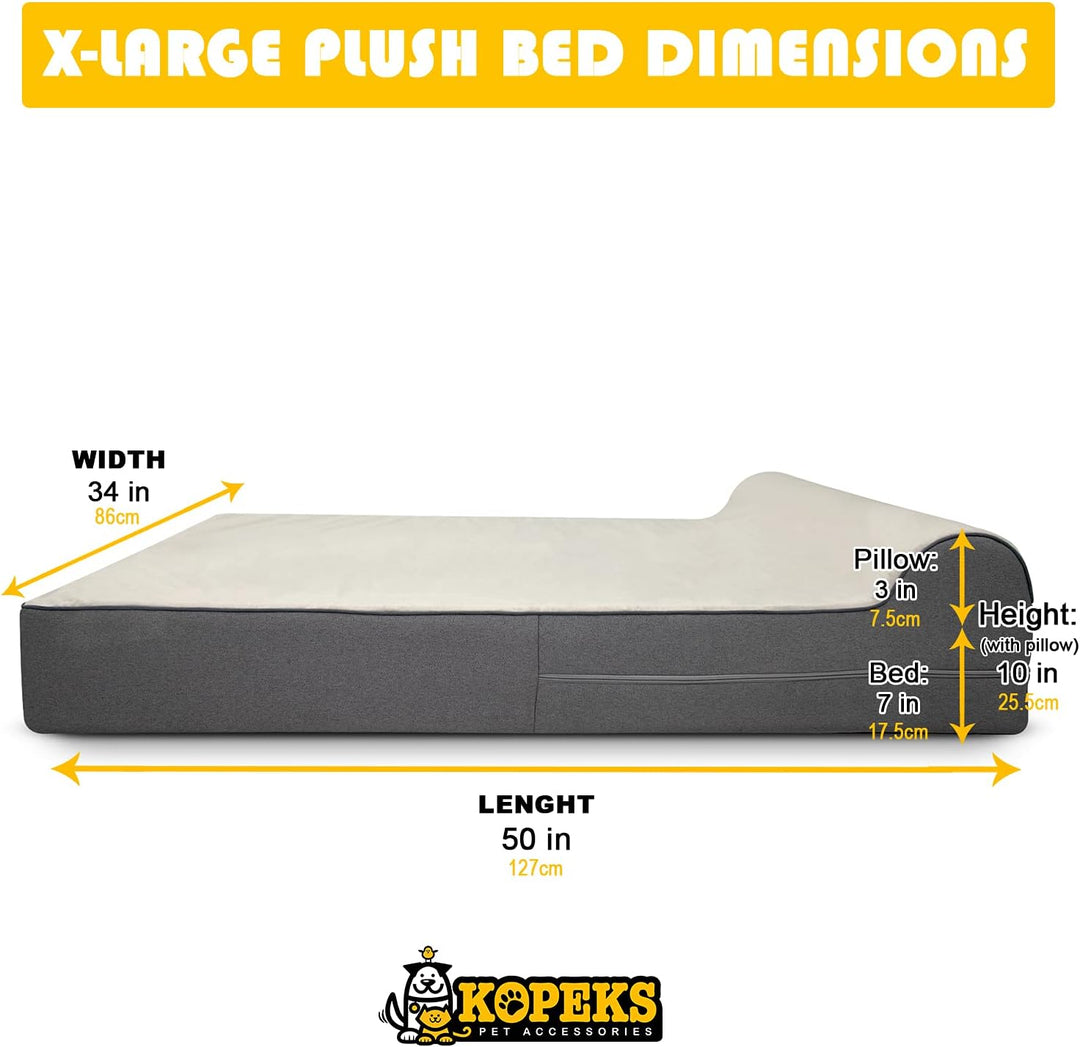 KOPEKS Ersatzbezug für Hundebett, Memory-Schaumstoff, Grau, Grösse XL Grau X-Large, Grau X-Large