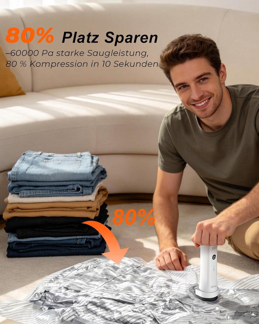 Vakuumbeutel für Kleidung mit Kabellose Vakuumpumpe,15 Stück (6x 40x60cm, 6x 50x70cm, 3x 60x80cm),mi