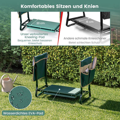 COSTWAY 2 in 1 Kniebank für Gartenarbeit, Gartenhocker klappbar, Garten Arbeitshocker mit EVE-Polste