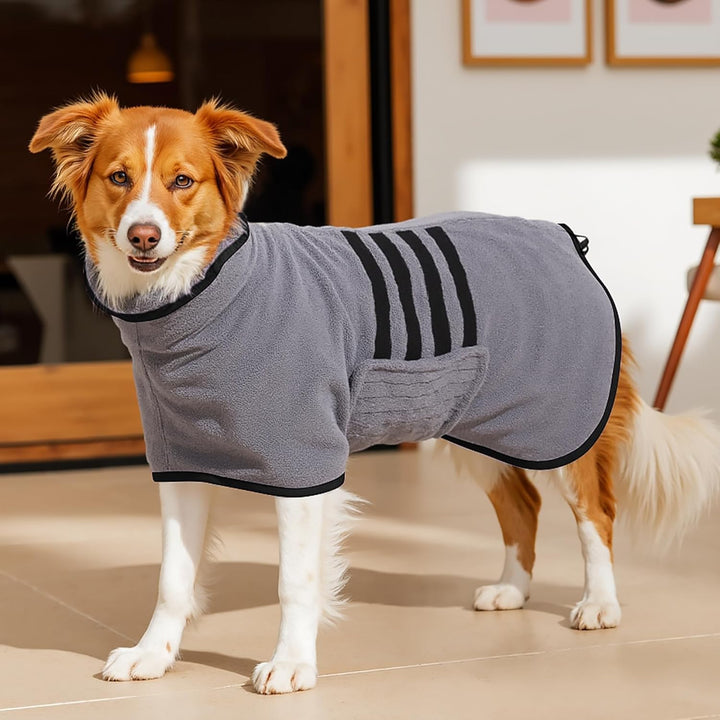 Bademantel für Hunde, Microtuch aus Mikrofaser für Mittelgrosse und grössere Tiere - Grau, Schnelles