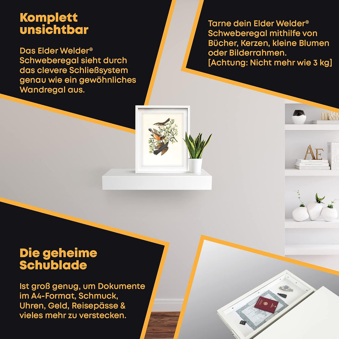 Elder Welder® Regal mit Geheimfach | 30cm x 60cm | Geheimfach Möbel | Wandregal Weiss mit Geheimvers