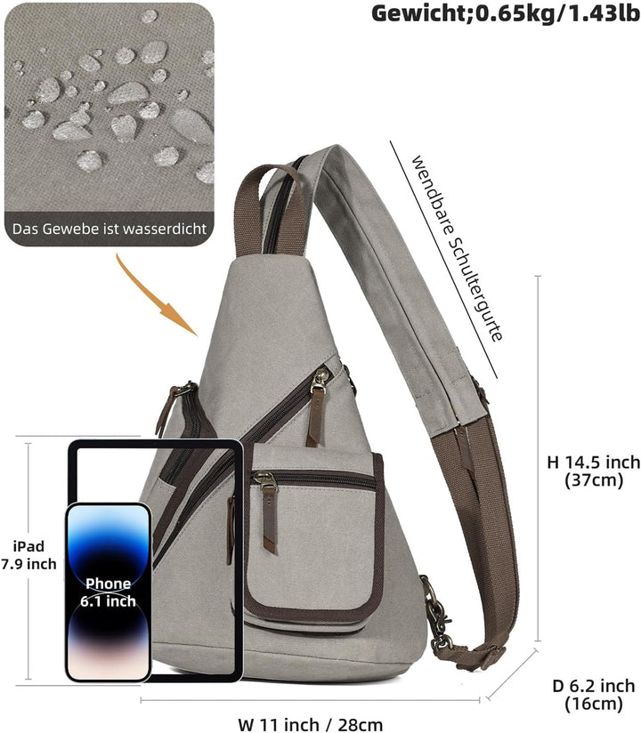 KL928 Canvas Sling Bag Herren und Damen, Crossbody Brusttasche Schulterrucksack Schultertasche Rucks