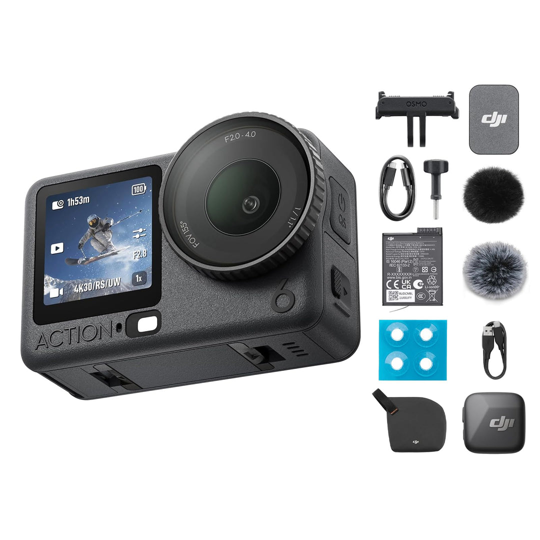 DJI Osmo Action 6 Essential Combo, Action-Cam 4K mit 1/1,1″-Quadratsensor, Variable Blende von f/2,0