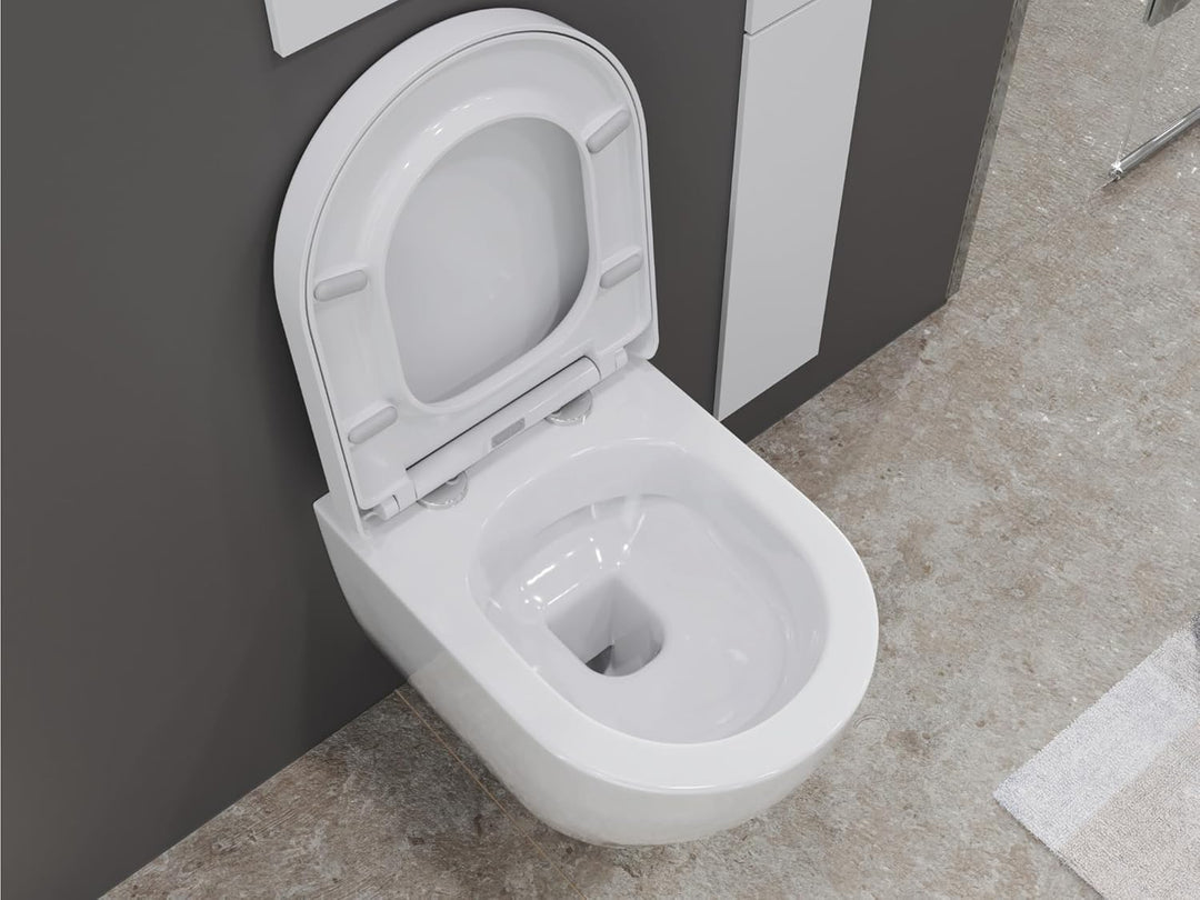 SSWW | Toilette für Gäste-WC, Spülrandloses WC mit Softclose Deckel, Hänge-WC aus Keramik, Wand-WC |