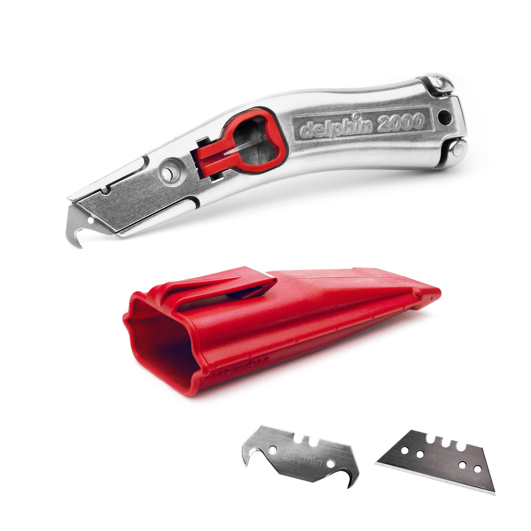 Delphin®-2000 Teppichmesser, Klassik Edition, Feststehende Klinge, Profi Cuttermesser, Alu, Klingen