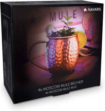 Navaris Moscow Mule Becher 4er Set - 4x Kupferbecher für Moskau Mule Gin Bier - Cocktail Mug gehämme