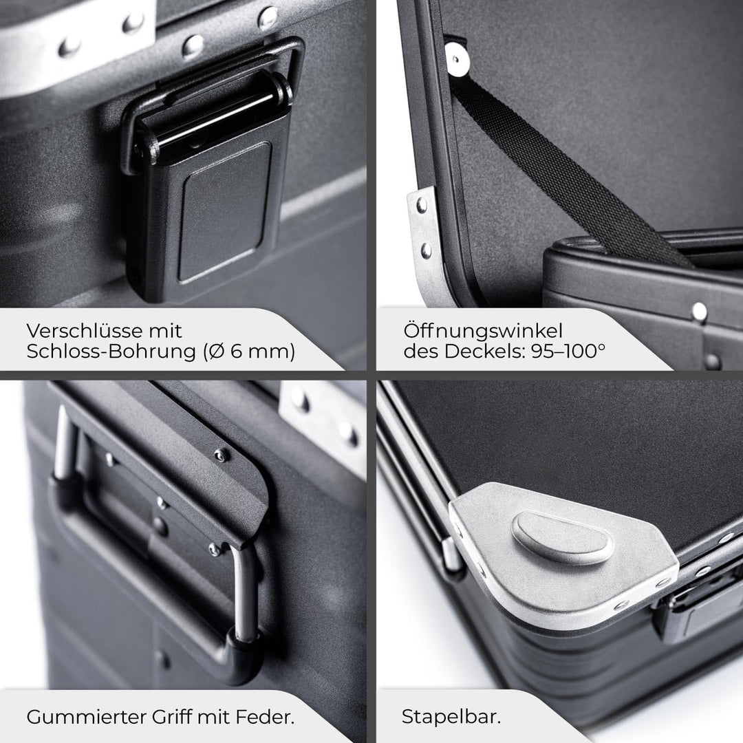 AluVault 081L – Alubox mit Deckel, Aluminium Aufbewahrungsbox, Alukiste, Spritzwassergeschützt, Stau