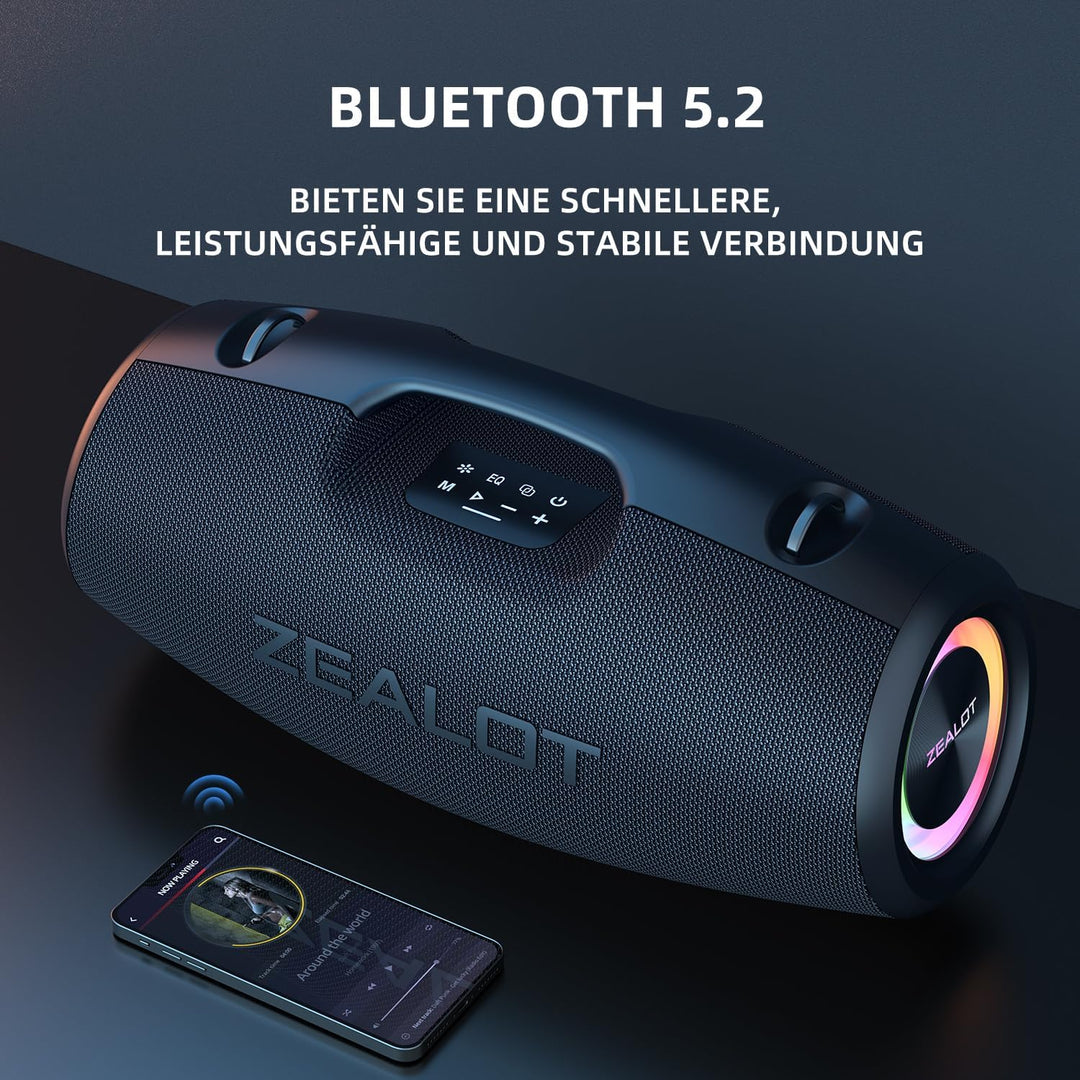 ZEALOT Bluetooth Lautsprecher,120W Boxen Bluetooth Gross mit Booming Bass,IPX6 Wasserdicht,Musikbox